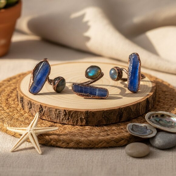 🆕️Boho Chic Labradorite & Kyanite Adjustable Ring | Handmade Statement - Picture 14 of 16